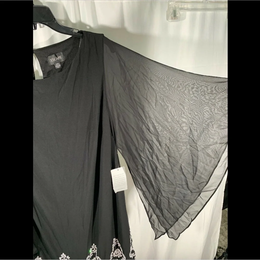NWT $199 XSCAPE Beaded Hem Short Shift‎ Dress Black